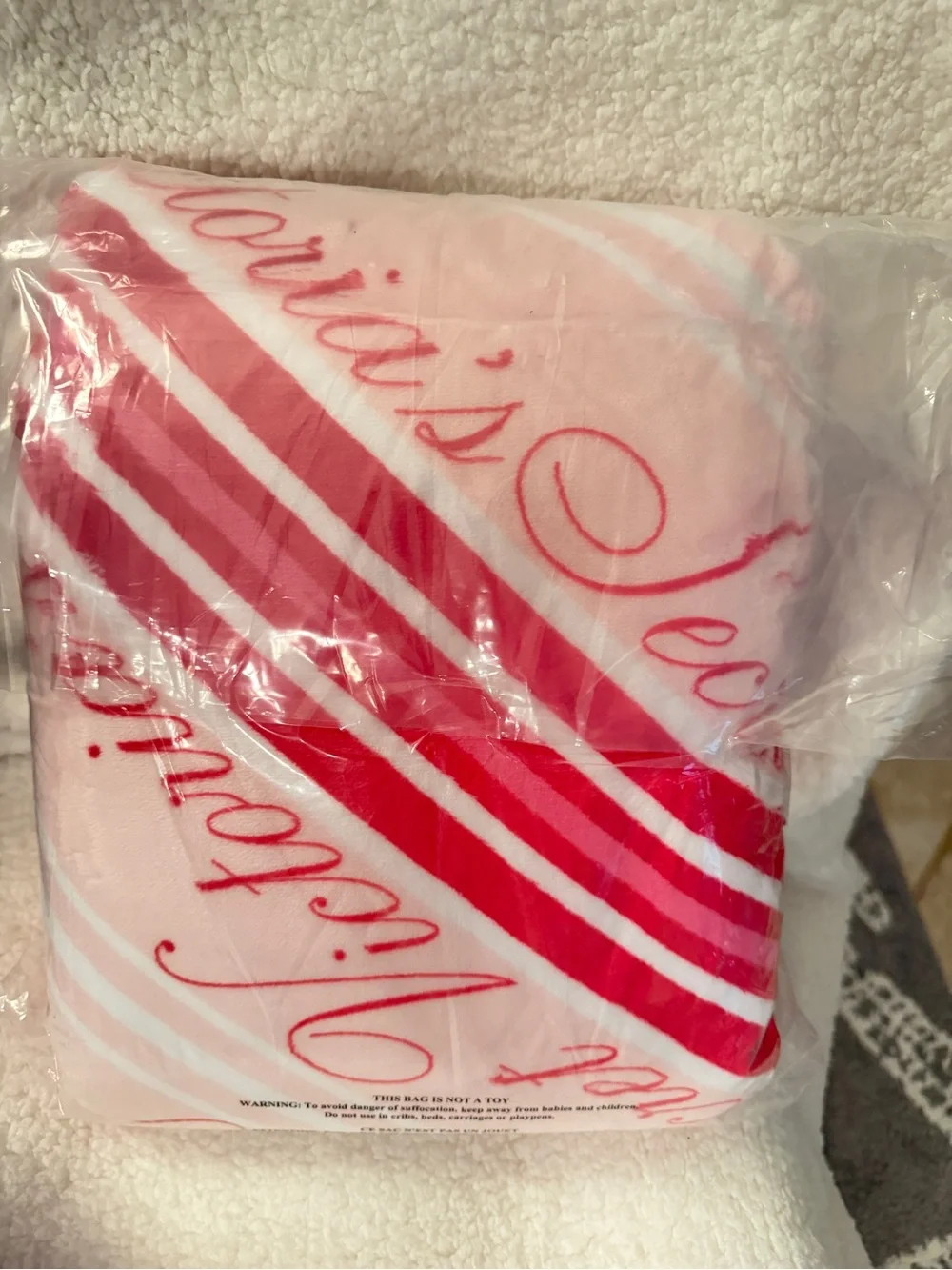 Victoria's Secret Pink and Red Logo Plush Blanket